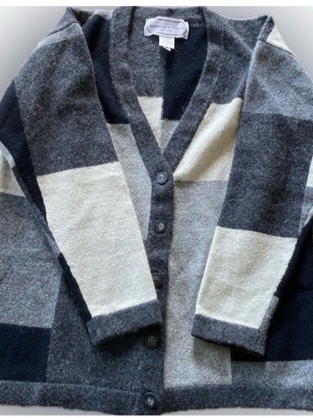 Adrienne Vittadini Blk, Gray & Cream Cardigan 85%Lambwool 15% Angora rabbit hair